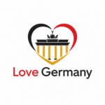 Logo showing a heart with German flag colors and a building illustration inside
