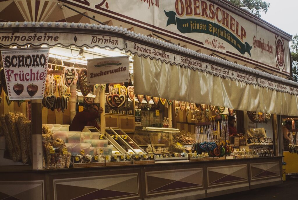 a food stand with a variety of items on display