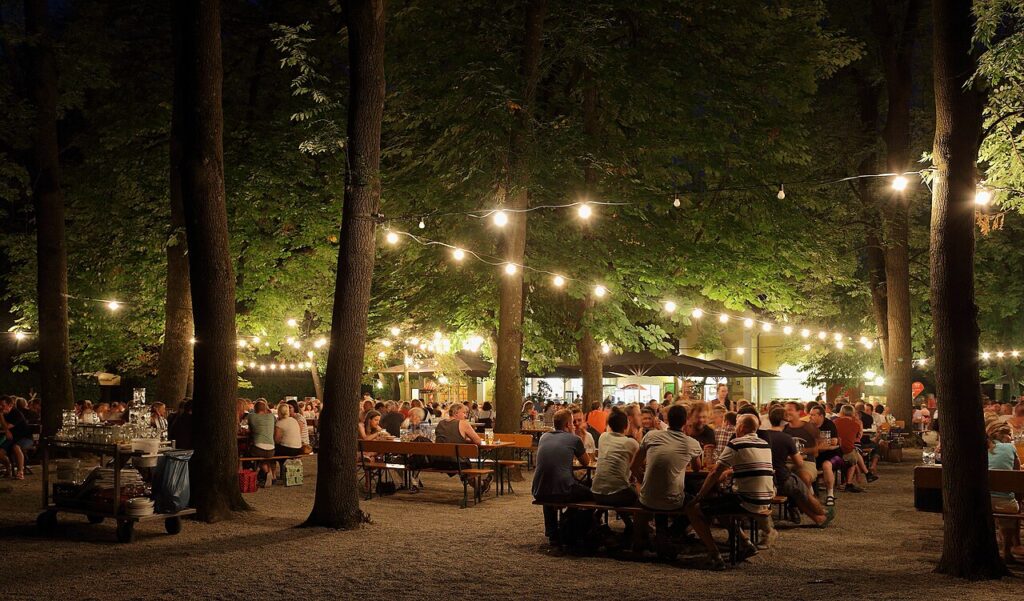 Biergarten at Night 2.JPG